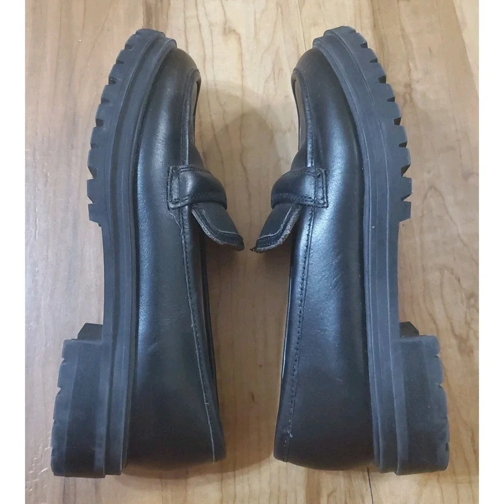 Madewell Size 8 The Bradley Lug Sole Loafers Black Preppy Chunky